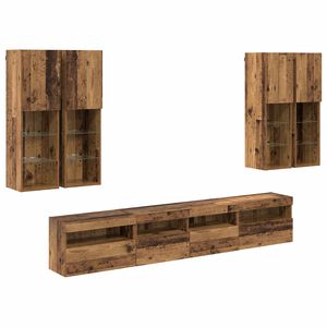 vidaXL TV-v&auml;ggsk&aring;psset med LED-lampor V&auml;ggmonterad 7 pcs Gammalt tr&auml;