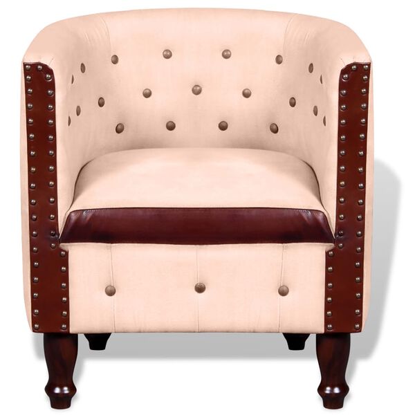 vidaXL Fåtölj beige äkta skinn och canvastyg