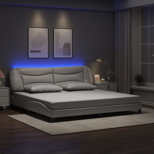 vidaXL Bed Frame with LED without Mattress "Hvar" White 200x200 cm