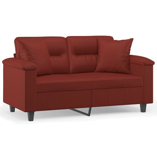 vidaXL 2-sitssoffa med kuddar&dynor vinr&ouml;d 120 cm konstl&auml;der