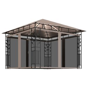 vidaXL Paviljong myggn&auml;t och ljusslinga LED 3x3x2,73 m taupe 180 g/m&sup2;