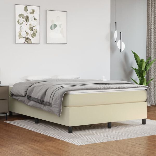 vidaXL Boxspring-s&auml;ngram gr&auml;ddvit 140x190 cm konstl&auml;der