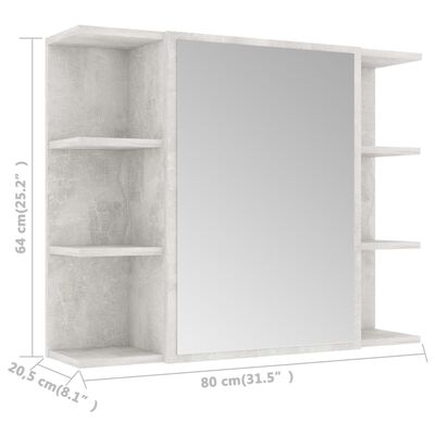 vidaXL Spegelskåp för badrum betonggrå 80x20,5x64 cm konstruerat trä