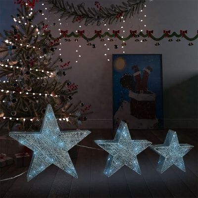 vidaXL Juldekoration med LED stjärnor 3 st nät silver inne/ute