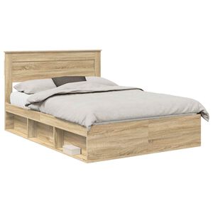 vidaXL S&auml;ngram Enf&auml;rgad med lagring Sonoma-ek 150 x 200 cm Massiv furu