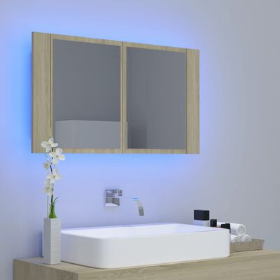 vidaXL Spegelskåp med LED sonoma-ek 80x12x45 cm akryl