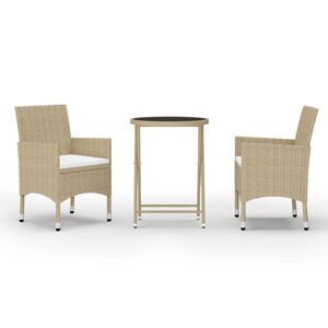 vidaXL Caf&eacute;set 3 delar konstrotting och h&auml;rdat glas beige
