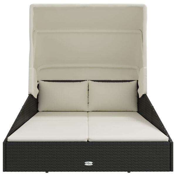 vidaXL Solsäng med hopfällbart tak svart 200x114x128 cm konstrotting