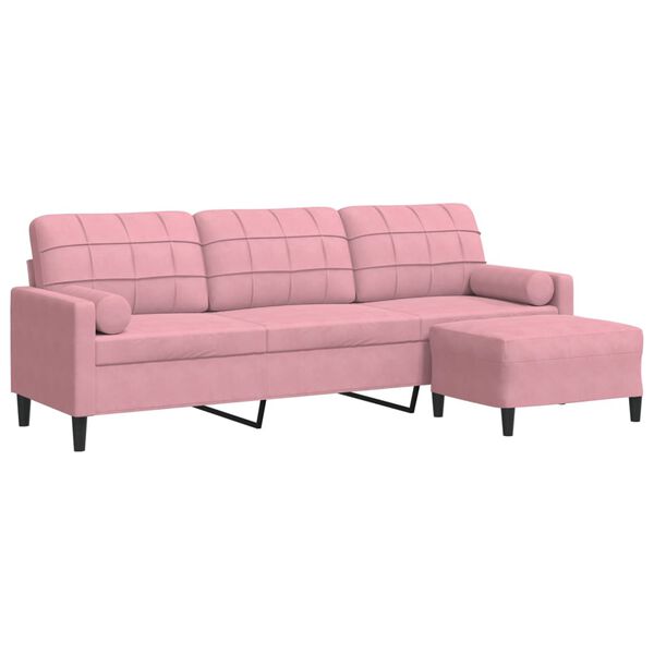 vidaXL 3-sitssoffa med fotpall rosa 210 cm sammet