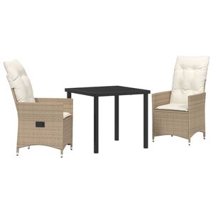 vidaXL Tr&auml;dg&aring;rdsm&ouml;belset med kudde 3 pcs Beige konstrotting