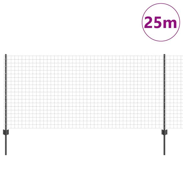 vidaXL St&auml;ngsel med stolpe Gr&aring; 1 x 25 m St&aring;l och PVC