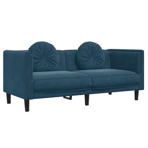 vidaXL Soffa med kuddar 2-sits bl&aring; sammet