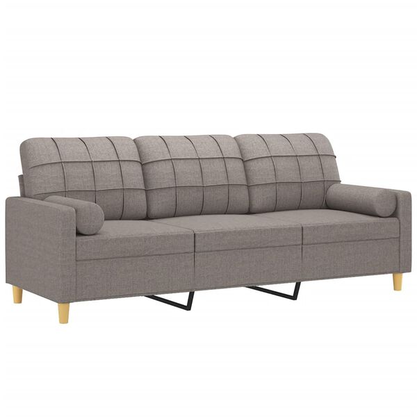 vidaXL 3-sitssoffa med prydnadskuddar taupe 180 cm tyg