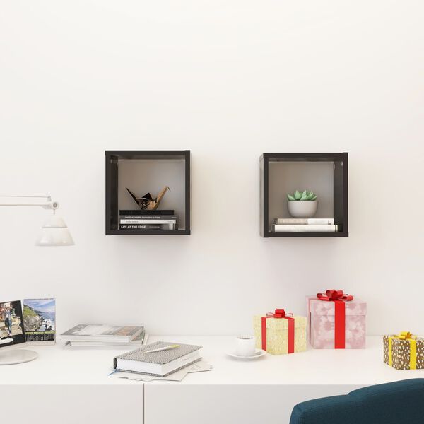 vidaXL V&auml;gghylla kubformad 2 st gr&aring; 26x15x26 cm