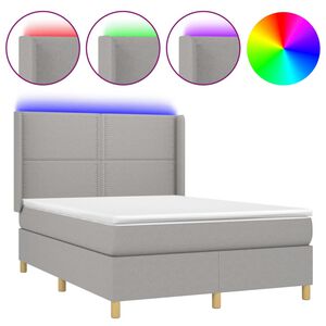 vidaXL Rams&auml;ng med madrass & LED ljusgr&aring; 140x190 cm tyg