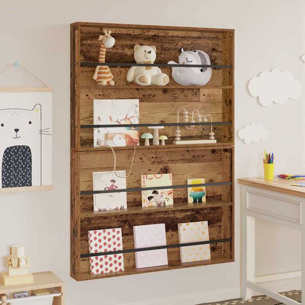 vidaXL Tidningshylla med hylla 2 pcs Gammalt tr&auml; 100 x 12 x 70 cm