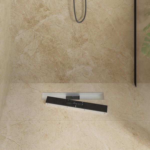 vidaXL Duschavlopp med Glas&ouml;verdrag Svart 60 cm Rostfritt St&aring;l 304