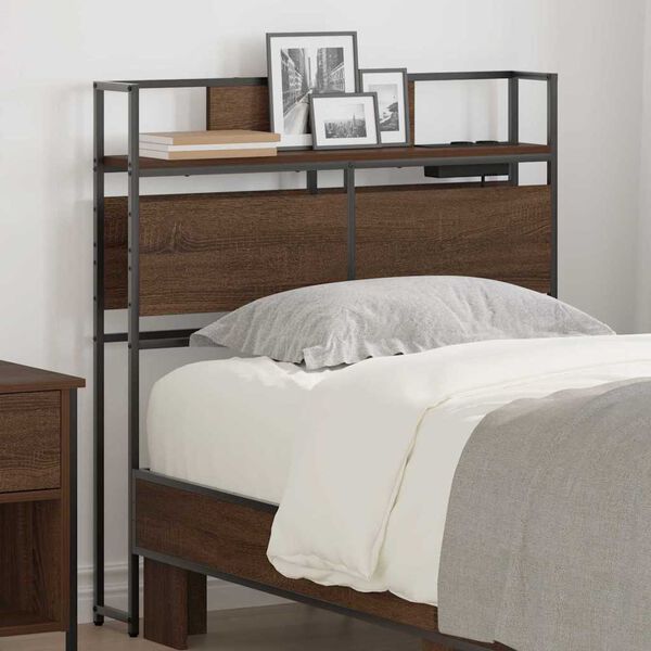 vidaXL F&ouml;rvaringshuvudgavel med hylla brun ek 90 cm Konstruerat tr&auml;