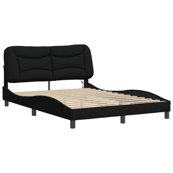 vidaXL Bed Frame with LED without Mattress "Hvar" Black 140x200 cm Fabric