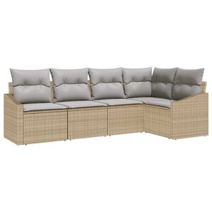vidaXL Tr&auml;dg&aring;rdsoffset med kudde 5 pcs Beige och Ljusgr&aring; konstrotting