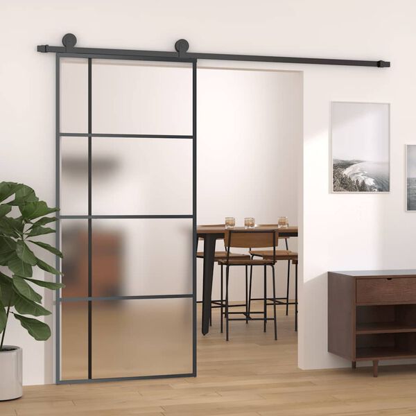 vidaXL Skjutdörr frostat ESG-glas och aluminium 90x205 cm svart
