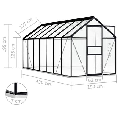 vidaXL Växthus med basram antracit aluminium 8,17 m²