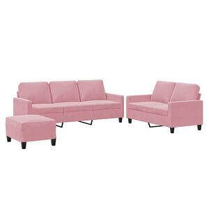 vidaXL Soffgrupp med dynor 3 delar rosa sammet