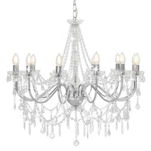 vidaXL Takkrona med p&auml;rlor silver 12 x E14-gl&ouml;dlampor