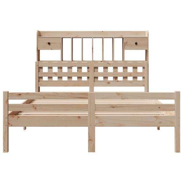 vidaXL S&auml;ng med bokhylla utan madrass 140x190cm massiv furu