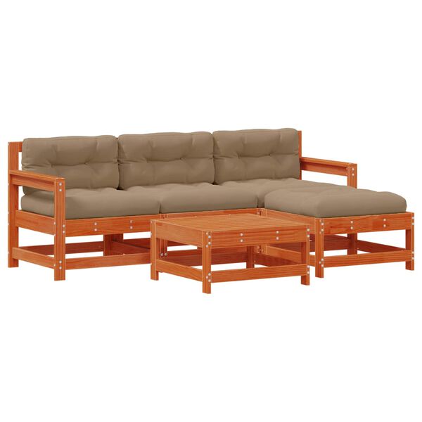 vidaXL Tr&auml;dg&aring;rd loungem&ouml;bler 5 pcs VaxBrun Massivt furu