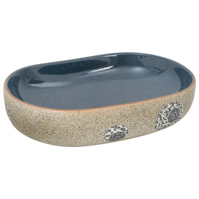vidaXL Handfat sand och blå oval 59x40x14 cm keramik