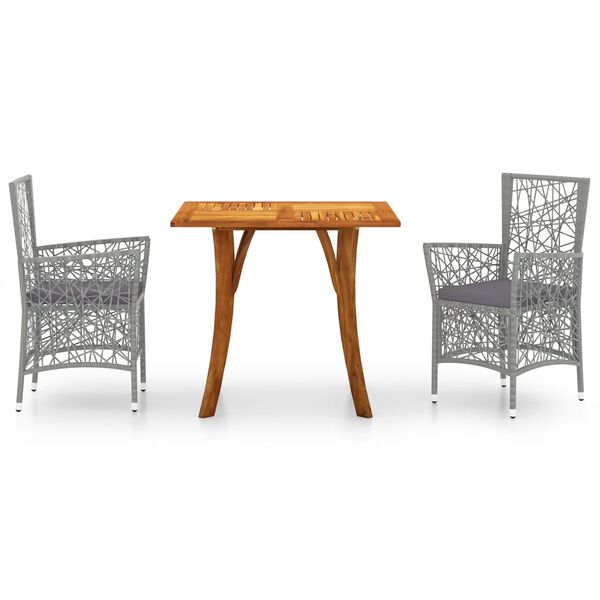 vidaXL Matgrupp f&ouml;r tr&auml;dg&aring;rden 3 delar gr&aring;