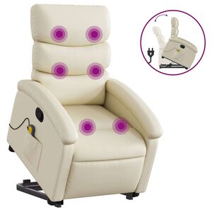 vidaXL Massagef&aring;t&ouml;lj med uppresningshj&auml;lp gr&auml;ddvit konstl&auml;der