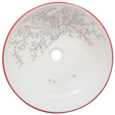vidaXL Handfat vit och röd rund Φ41x14 cm keramik