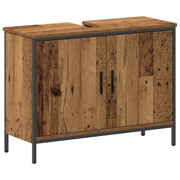 vidaXL Badrumsinredning med hylla med d&ouml;rr 3 pcs Brun Konstruerat tr&auml;