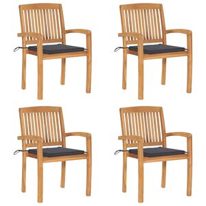 vidaXL Stapelbara tr&auml;dg&aring;rdsstolar med dynor 4 st massiv teak