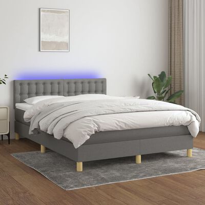 vidaXL Ramsäng med madrass & LED mörkgrå 140x200 cm tyg