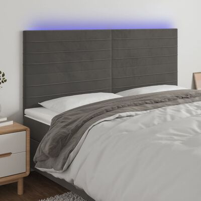 vidaXL Sänggavel LED mörkgrå 160x5x118/128 cm sammet