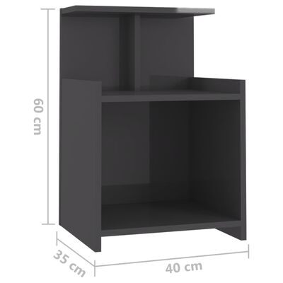 vidaXL Sängbord 2 st grå högglans 40x35x60 cm konstruerat trä