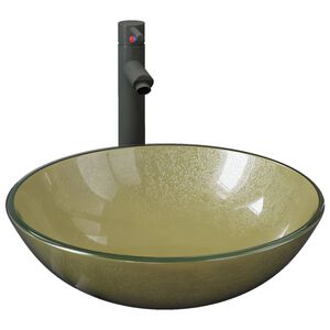 vidaXL Handfat med kran och tryckavlopp guld härdat glas