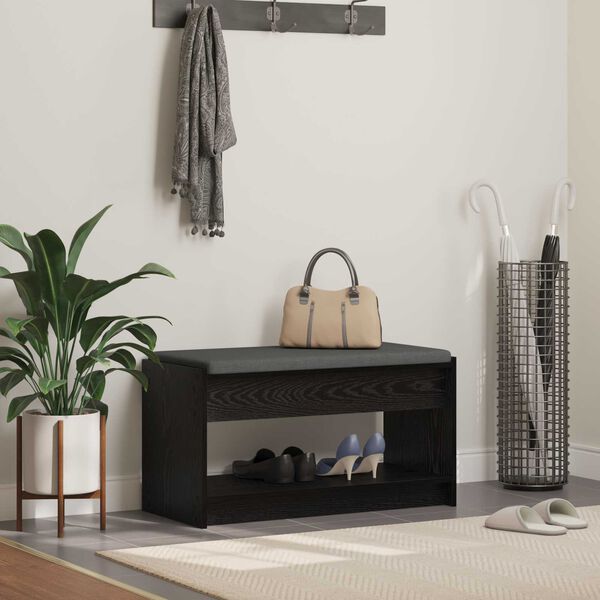 vidaXL Hallb&auml;nk Svart Ek 83 x 38 x 45 cm Konstruerat Tr&auml; och Tyg