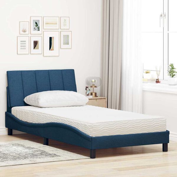 vidaXL Bed with Mattress "Hanko" Blue 100x200 cm Fabric