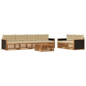 vidaXL Utomhussoffset med kudde 7 pcs Naturlig och Beige Polyester