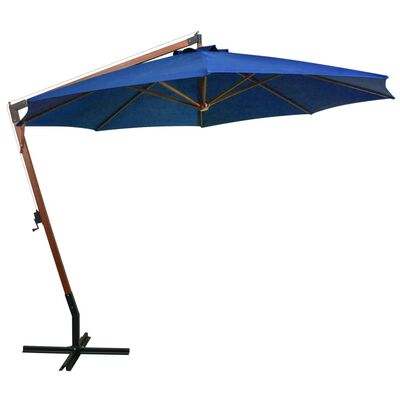 vidaXL Hängande parasoll med stång azurblå 3,5x2,9 m massivt granträ
