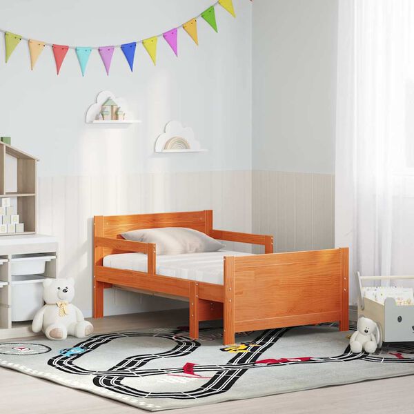 vidaXL S&auml;ngram med madrass med huvudgavel Brun 80 x 200 cm Massiv furu