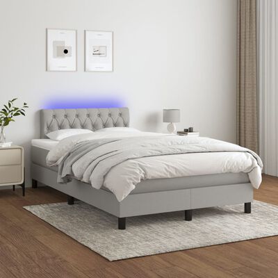 vidaXL Ramsäng med madrass & LED ljusgrå 120x200 cm tyg