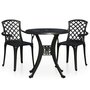 vidaXL Caf&eacute;set 3 delar gjuten aluminium svart