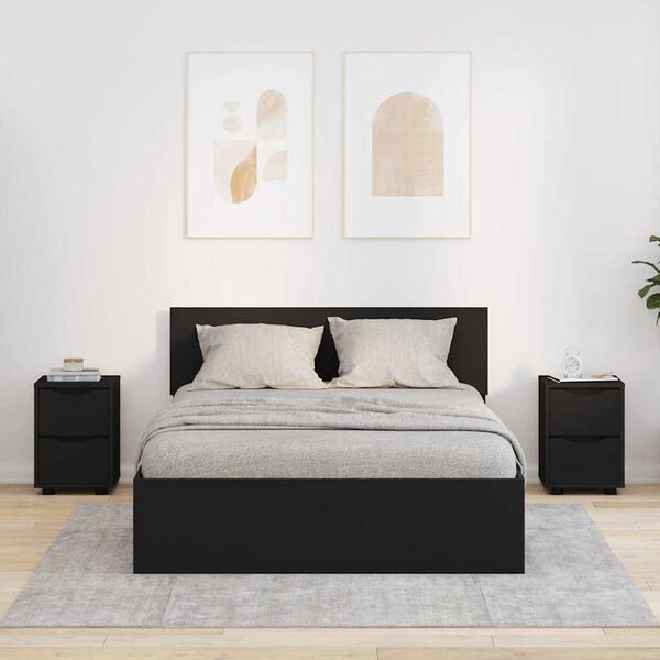 vidaXL S&auml;ngbord med l&aring;da 2 pcs Svart 30,5 x 30 x 43 cm Konstruerat tr&auml;