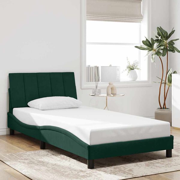 vidaXL Bed Frame with LED without Mattress "Hanko" Dark Green 100x200 cm Velvet