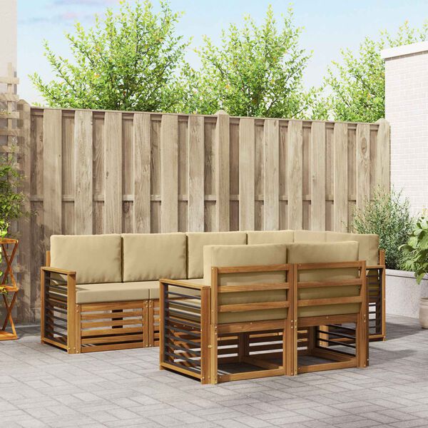 vidaXL Sektionsoffgrupp 7 pcs Naturlig och Beige Massivt Akaciatr&auml;
